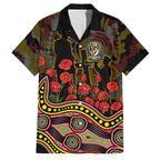 Richmond Tigers ANZAC Day Family Matching Off Shoulder Maxi Dress and Hawaiian Shirt Indigenous Dot Art with Poppy Flower Tribute