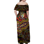 Richmond Tigers ANZAC Day Family Matching Off Shoulder Maxi Dress and Hawaiian Shirt Indigenous Dot Art with Poppy Flower Tribute