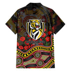 Richmond Tigers ANZAC Day Family Matching Off Shoulder Short Dress and Hawaiian Shirt Indigenous Dot Art with Poppy Flower Tribute