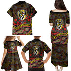 Richmond Tigers ANZAC Day Family Matching Puletasi and Hawaiian Shirt Indigenous Dot Art with Poppy Flower Tribute
