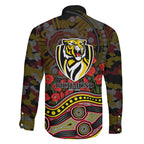 Richmond Tigers ANZAC Day Family Matching Puletasi and Hawaiian Shirt Indigenous Dot Art with Poppy Flower Tribute