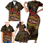 Richmond Tigers ANZAC Day Family Matching Short Sleeve Bodycon Dress and Hawaiian Shirt Indigenous Dot Art with Poppy Flower Tribute