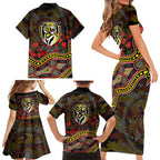 Richmond Tigers ANZAC Day Family Matching Short Sleeve Bodycon Dress and Hawaiian Shirt Indigenous Dot Art with Poppy Flower Tribute