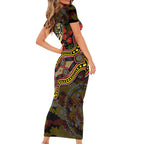 Richmond Tigers ANZAC Day Family Matching Short Sleeve Bodycon Dress and Hawaiian Shirt Indigenous Dot Art with Poppy Flower Tribute
