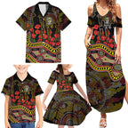 Richmond Tigers ANZAC Day Family Matching Summer Maxi Dress and Hawaiian Shirt Indigenous Dot Art with Poppy Flower Tribute