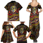 Richmond Tigers ANZAC Day Family Matching Summer Maxi Dress and Hawaiian Shirt Indigenous Dot Art with Poppy Flower Tribute