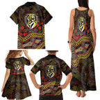 Richmond Tigers ANZAC Day Family Matching Tank Maxi Dress and Hawaiian Shirt Indigenous Dot Art with Poppy Flower Tribute