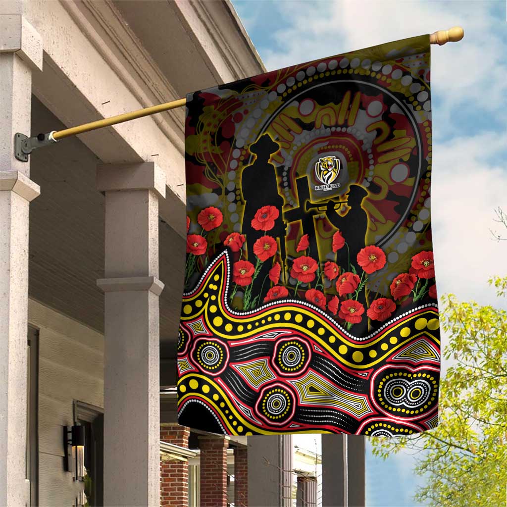 Richmond Tigers ANZAC Day Garden Flag Indigenous Dot Art with Poppy Flower Tribute