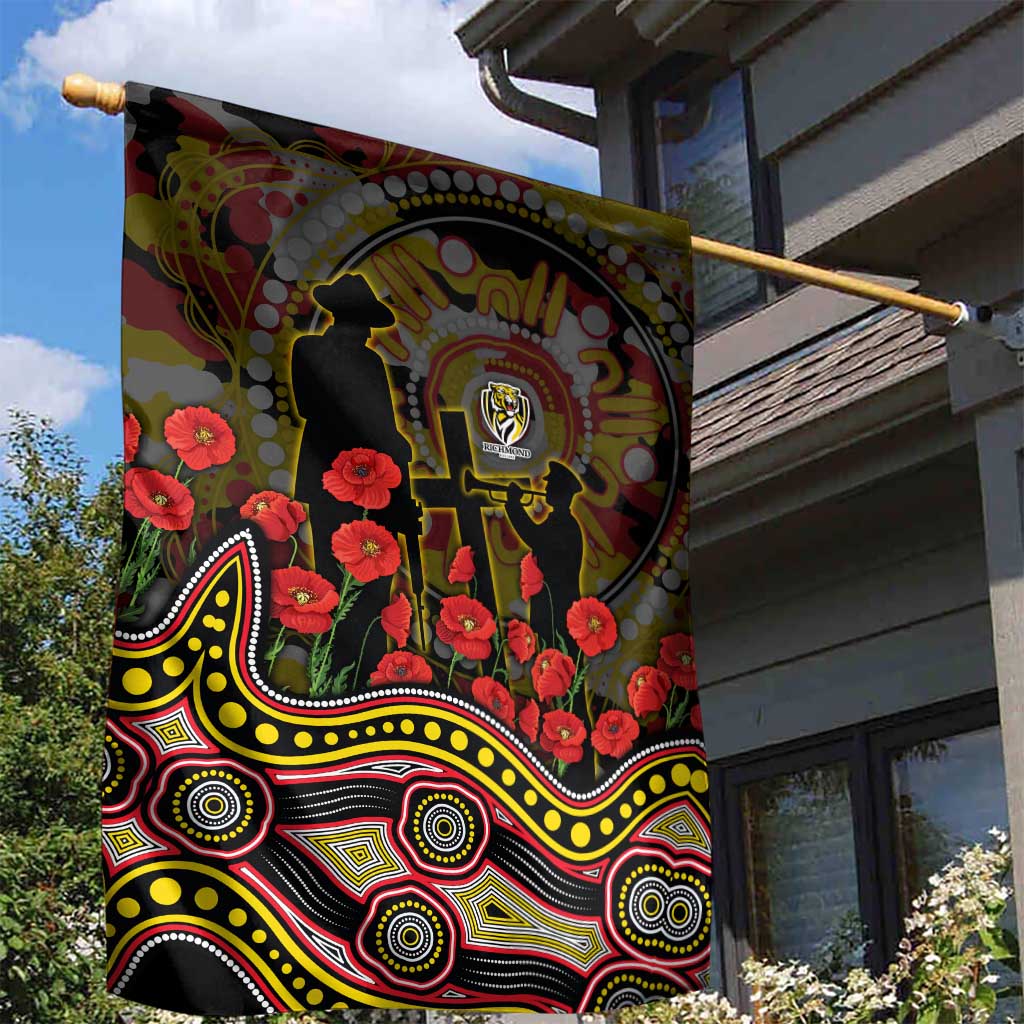 Richmond Tigers ANZAC Day Garden Flag Indigenous Dot Art with Poppy Flower Tribute