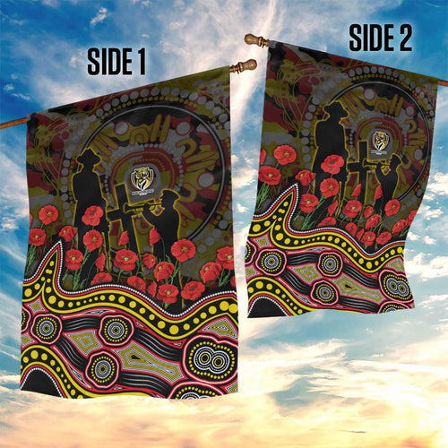 Richmond Tigers ANZAC Day Garden Flag Indigenous Dot Art with Poppy Flower Tribute