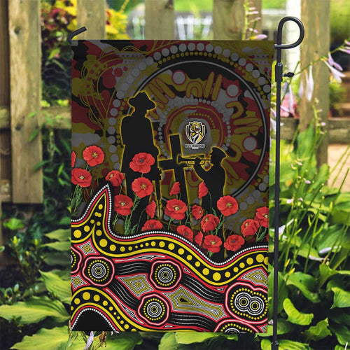Richmond Tigers ANZAC Day Garden Flag Indigenous Dot Art with Poppy Flower Tribute