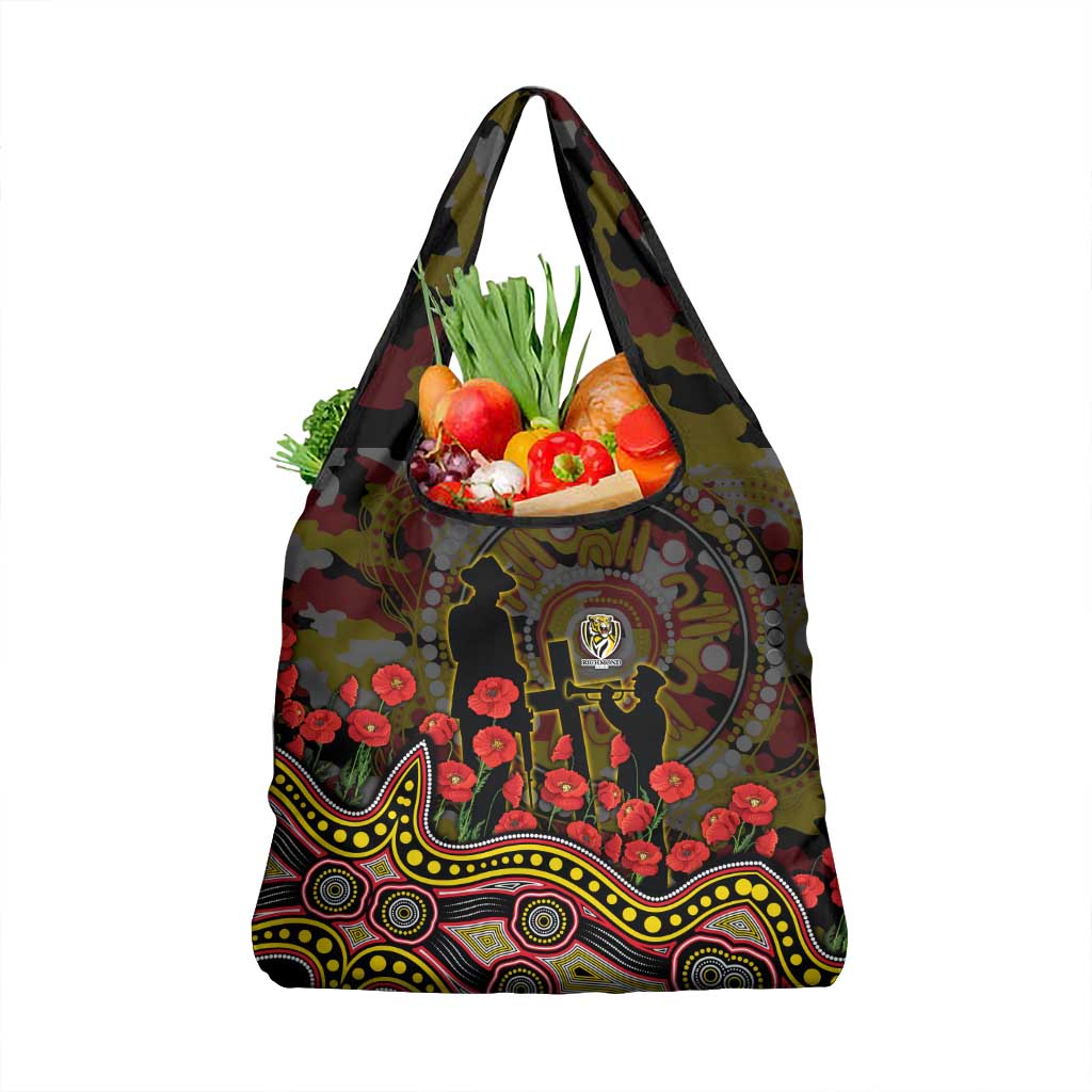 Richmond Tigers ANZAC Day Grocery Bag Indigenous Dot Art with Poppy Flower Tribute
