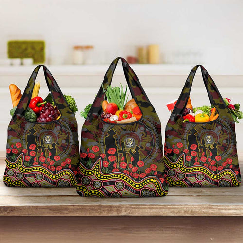 Richmond Tigers ANZAC Day Grocery Bag Indigenous Dot Art with Poppy Flower Tribute