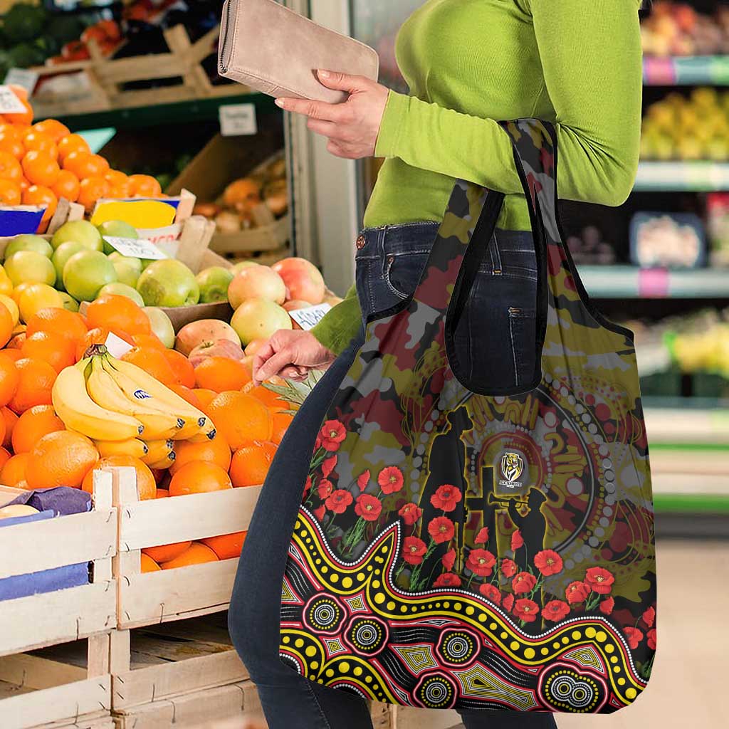 Richmond Tigers ANZAC Day Grocery Bag Indigenous Dot Art with Poppy Flower Tribute