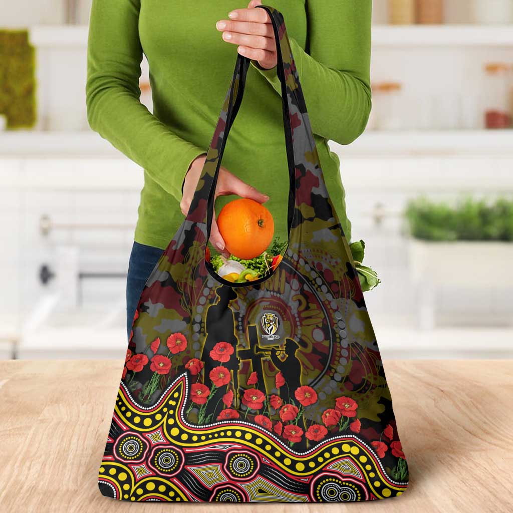 Richmond Tigers ANZAC Day Grocery Bag Indigenous Dot Art with Poppy Flower Tribute