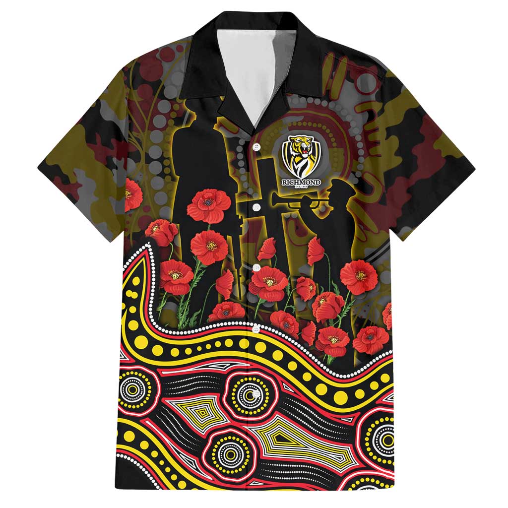 Richmond Tigers ANZAC Day Hawaiian Shirt Indigenous Dot Art with Poppy Flower Tribute