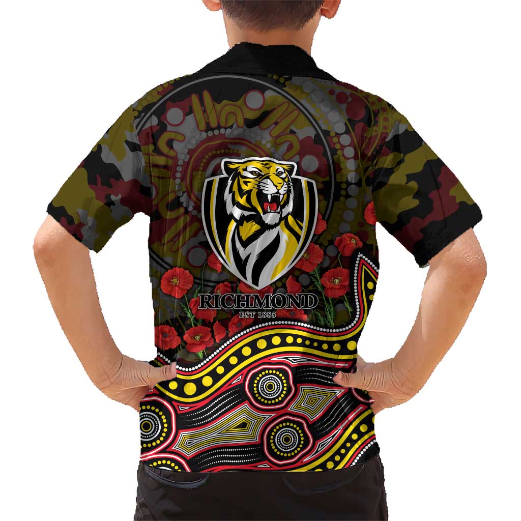 Richmond Tigers ANZAC Day Hawaiian Shirt Indigenous Dot Art with Poppy Flower Tribute
