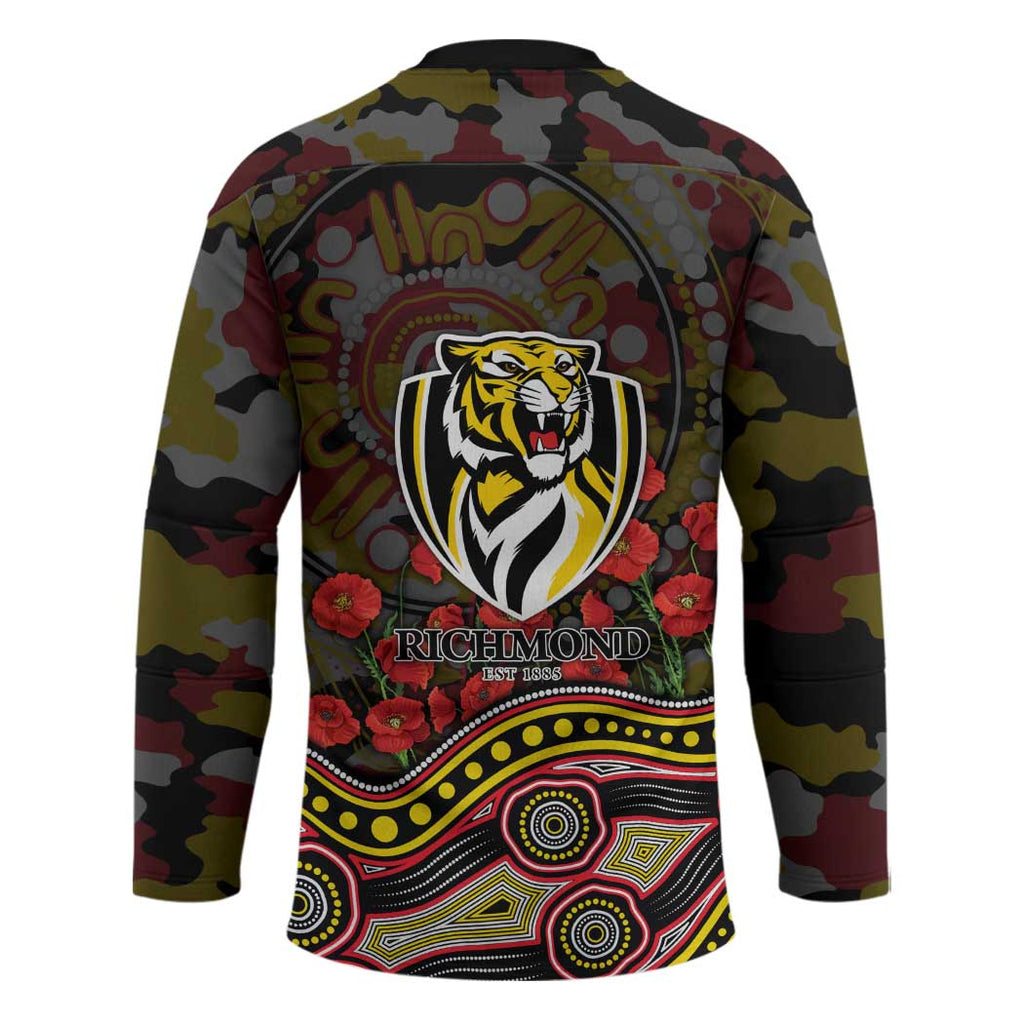 Richmond Tigers ANZAC Day Hockey Jersey Indigenous Dot Art with Poppy Flower Tribute