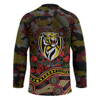 Richmond Tigers ANZAC Day Hockey Jersey Indigenous Dot Art with Poppy Flower Tribute