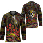 Richmond Tigers ANZAC Day Hockey Jersey Indigenous Dot Art with Poppy Flower Tribute