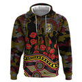 Richmond Tigers ANZAC Day Hoodie Indigenous Dot Art with Poppy Flower Tribute