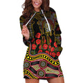 Richmond Tigers ANZAC Day Hoodie Dress Indigenous Dot Art with Poppy Flower Tribute