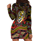 Richmond Tigers ANZAC Day Hoodie Dress Indigenous Dot Art with Poppy Flower Tribute
