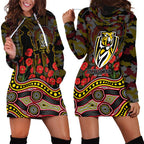 Richmond Tigers ANZAC Day Hoodie Dress Indigenous Dot Art with Poppy Flower Tribute
