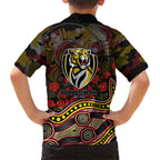 Richmond Tigers ANZAC Day Kid Hawaiian Shirt Indigenous Dot Art with Poppy Flower Tribute
