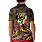 Richmond Tigers ANZAC Day Kid Polo Shirt Indigenous Dot Art with Poppy Flower Tribute