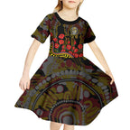 Richmond Tigers ANZAC Day Kid Short Sleeve Dress Indigenous Dot Art with Poppy Flower Tribute