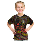 Richmond Tigers ANZAC Day Kid T Shirt Indigenous Dot Art with Poppy Flower Tribute