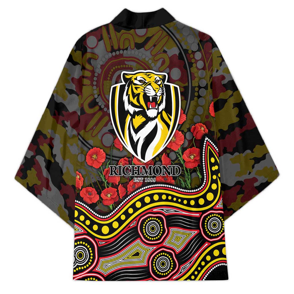 Richmond Tigers ANZAC Day Kimono Indigenous Dot Art with Poppy Flower Tribute