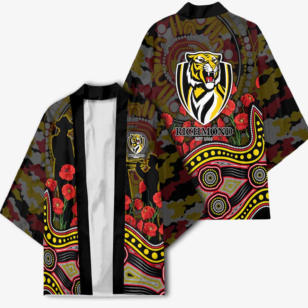 Richmond Tigers ANZAC Day Kimono Indigenous Dot Art with Poppy Flower Tribute