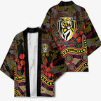 Richmond Tigers ANZAC Day Kimono Indigenous Dot Art with Poppy Flower Tribute