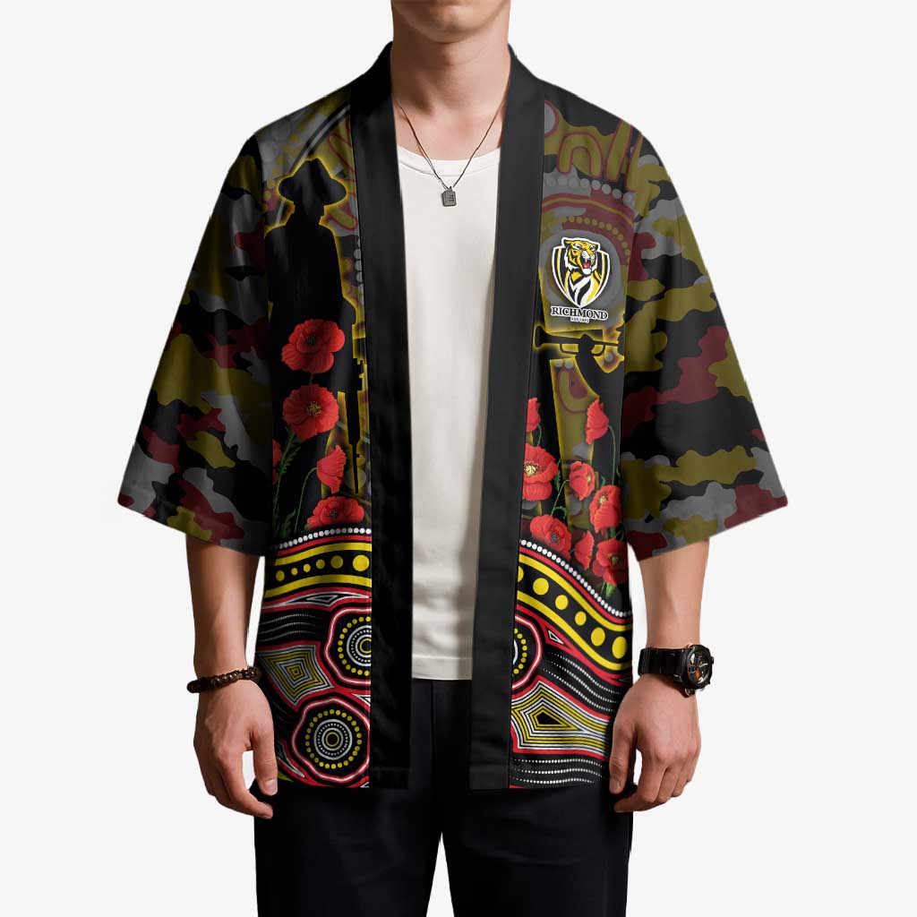Richmond Tigers ANZAC Day Kimono Indigenous Dot Art with Poppy Flower Tribute