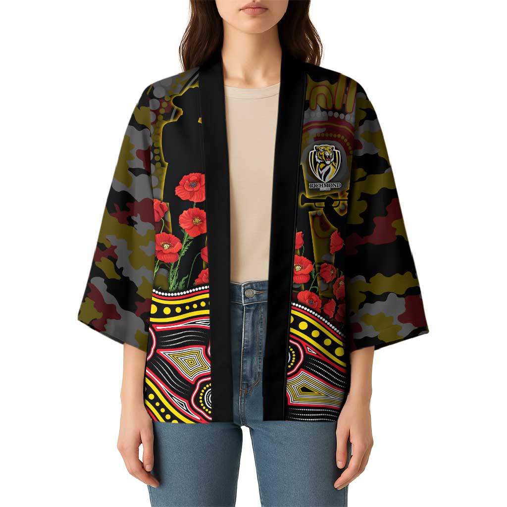 Richmond Tigers ANZAC Day Kimono Indigenous Dot Art with Poppy Flower Tribute