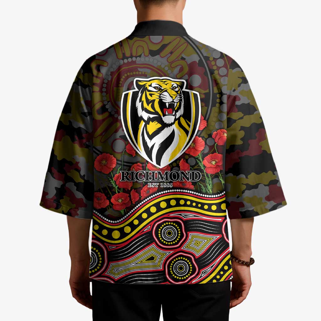 Richmond Tigers ANZAC Day Kimono Indigenous Dot Art with Poppy Flower Tribute