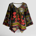 Richmond Tigers ANZAC Day Kimono Sleeve Blouse Indigenous Dot Art with Poppy Flower Tribute