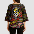 Richmond Tigers ANZAC Day Kimono Sleeve Blouse Indigenous Dot Art with Poppy Flower Tribute