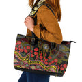 Richmond Tigers ANZAC Day Leather Tote Bag Indigenous Dot Art with Poppy Flower Tribute