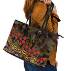 Richmond Tigers ANZAC Day Leather Tote Bag Indigenous Dot Art with Poppy Flower Tribute
