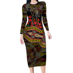 Richmond Tigers ANZAC Day Long Sleeve Bodycon Dress Indigenous Dot Art with Poppy Flower Tribute