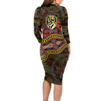 Richmond Tigers ANZAC Day Long Sleeve Bodycon Dress Indigenous Dot Art with Poppy Flower Tribute