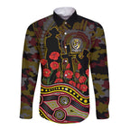 Richmond Tigers ANZAC Day Long Sleeve Button Shirt Indigenous Dot Art with Poppy Flower Tribute