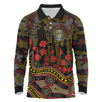 Richmond Tigers ANZAC Day Long Sleeve Polo Shirt Indigenous Dot Art with Poppy Flower Tribute