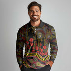 Richmond Tigers ANZAC Day Long Sleeve Polo Shirt Indigenous Dot Art with Poppy Flower Tribute