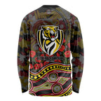 Richmond Tigers ANZAC Day Long Sleeve Shirt Indigenous Dot Art with Poppy Flower Tribute