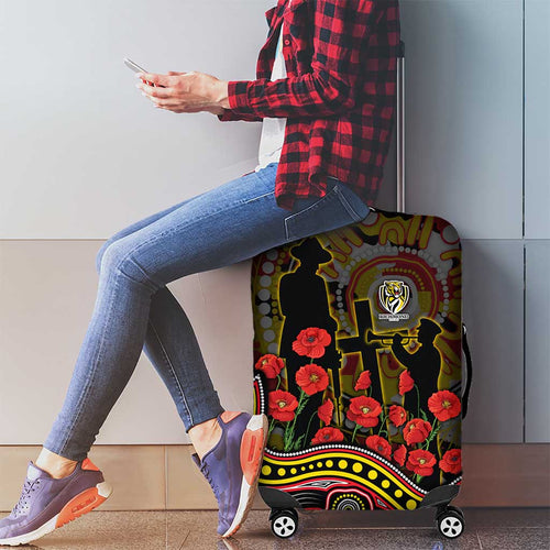 Richmond Tigers ANZAC Day Luggage Cover Indigenous Dot Art with Poppy Flower Tribute