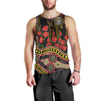Richmond Tigers ANZAC Day Men Tank Top Indigenous Dot Art with Poppy Flower Tribute
